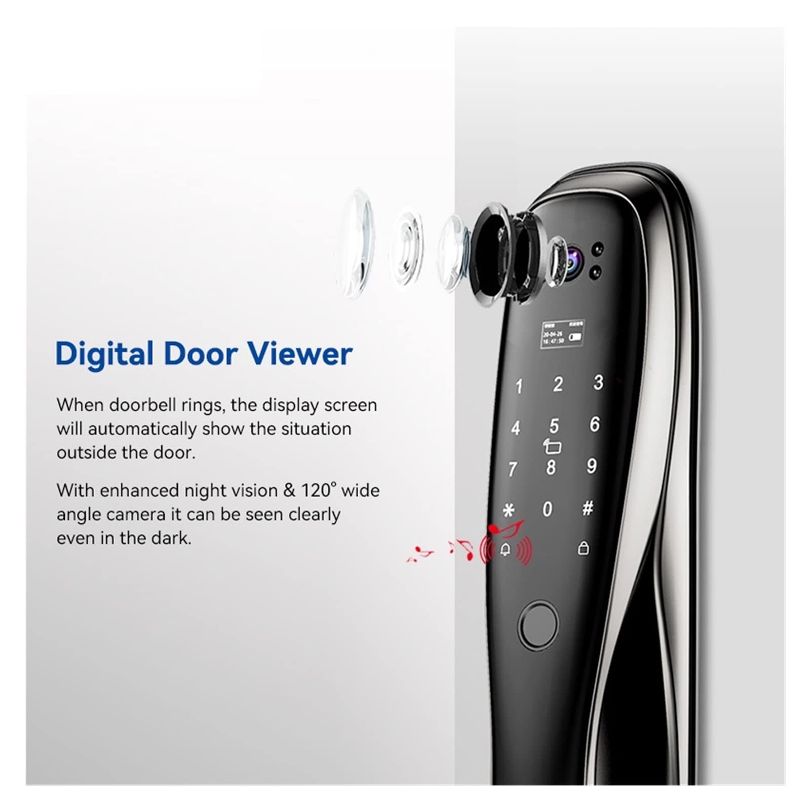 Serratura per porta d'ingresso con impronta digitale, Smart Door Lock Fingerprint Digital WiFi Lock Calco Connected Camera Monitor Invia foto a Mobile(Silver)