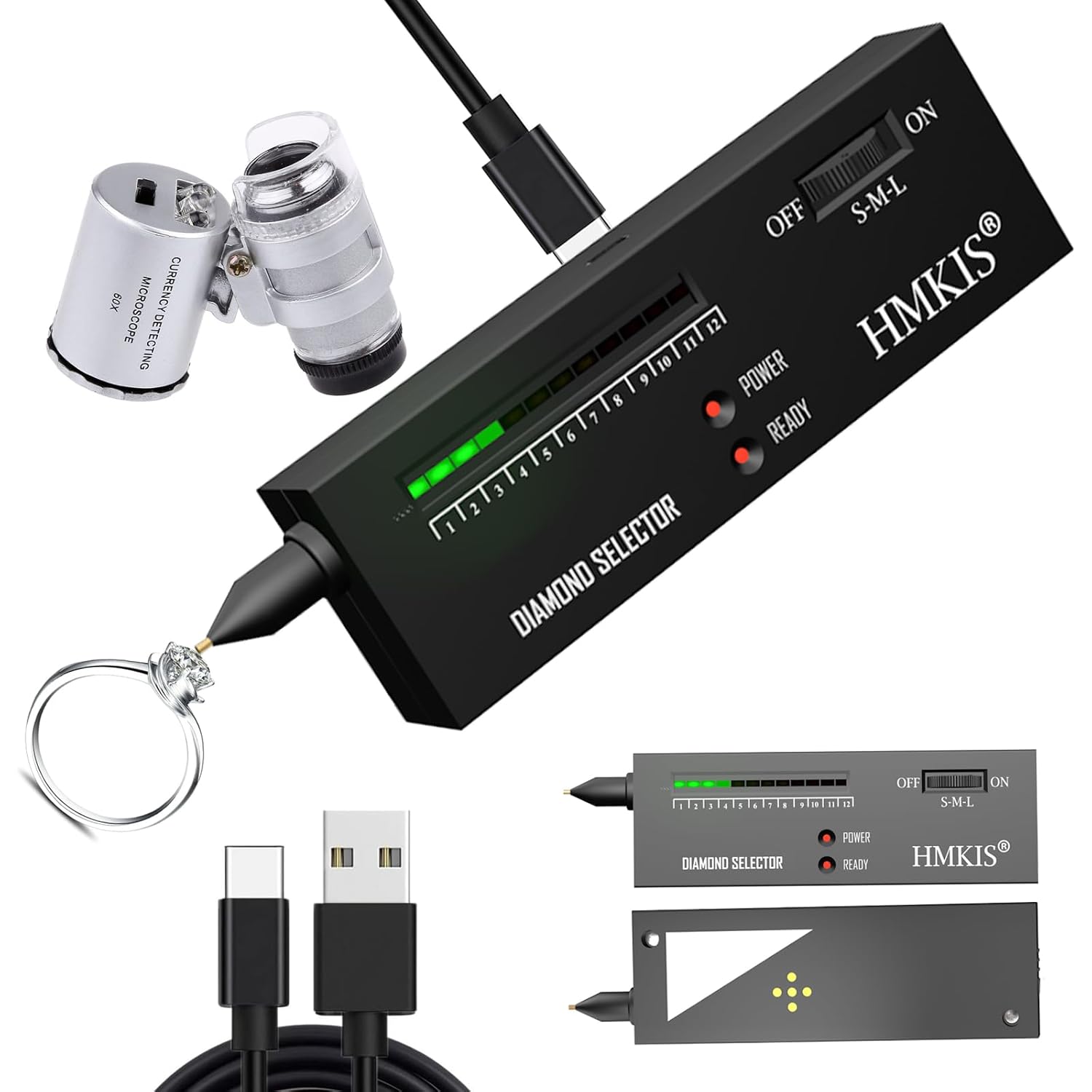 Diamond Tester Pen, Professional Jewelry Diamond Tester with 60X Jewelry Loupe Magnifier, Diamond Selector for Novice and Expert (Non-Rechargeable) Black