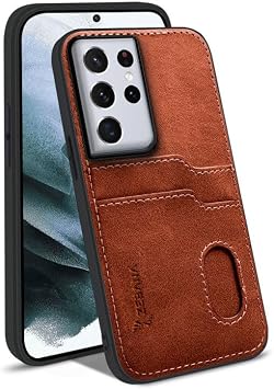 Case Compatible with Zebana Samsung Galaxy S21 Ultra Luxury Leather Case with Zebana Card Holder Brown