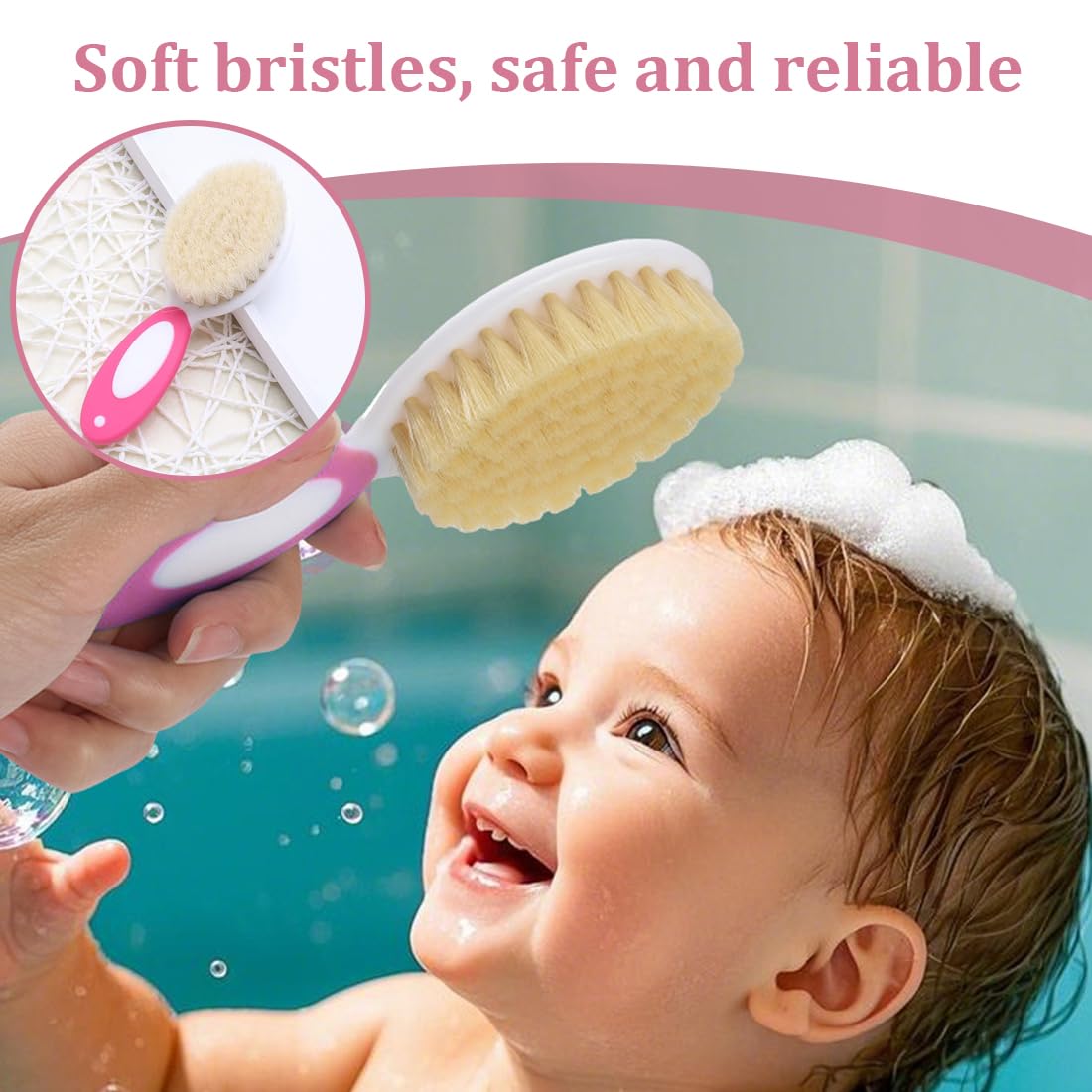 Ensemble Brosse à Cheveux et Peigne pour Bébé,1 ensemble,Brosse à Poils Naturels Doux,Manche Antidérapant,Spécial pour bébés et Nouveau-nés,Cadeau de Naissance,Essentiels pour Nouveau-né 0plus Mois