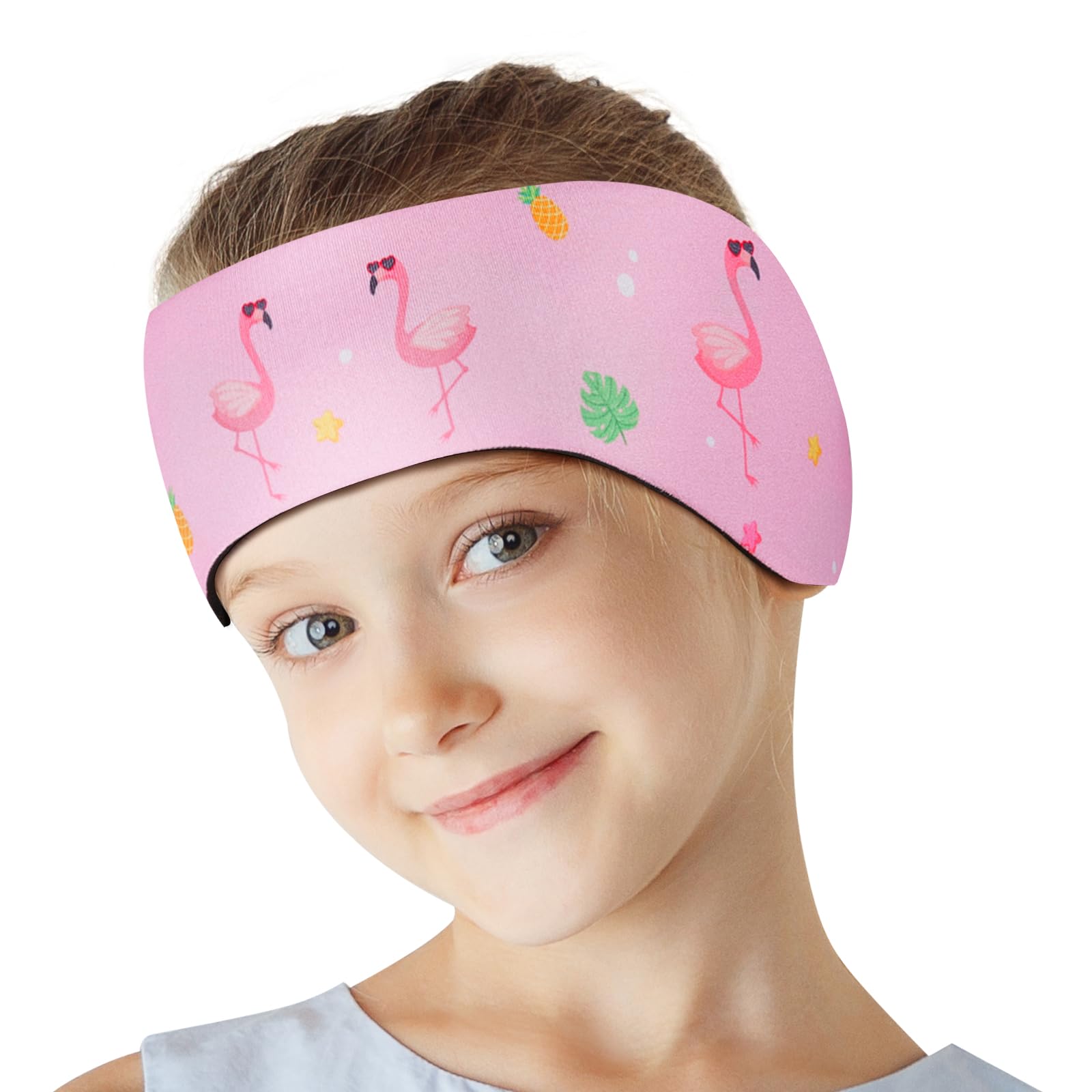 HeySplash Swimming Headband & Ear Protection, Neoprene Ear Guard for Kids & Adults, Keep Water Out & Hold Earplugs in, M, Pink Flamingo