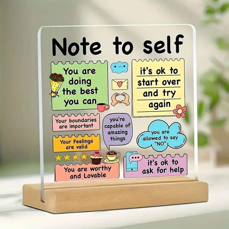 Bellu Acrylic Self-Love Reminder Desk Card with Positive Affirmations - Motivational Office & School Decor, Colorful Sticky Note Design 5x4 inch-image-19
