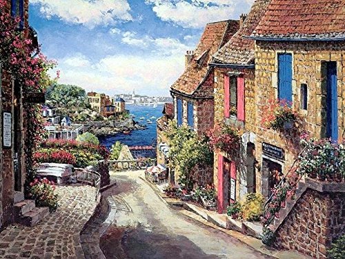 Landscape,Seaside Village Cotton Cross Stitch Kits,14ct 250x300 Stitch, 60x75cm Seaside Landscape DIY Samplers Cross Stitch Kit