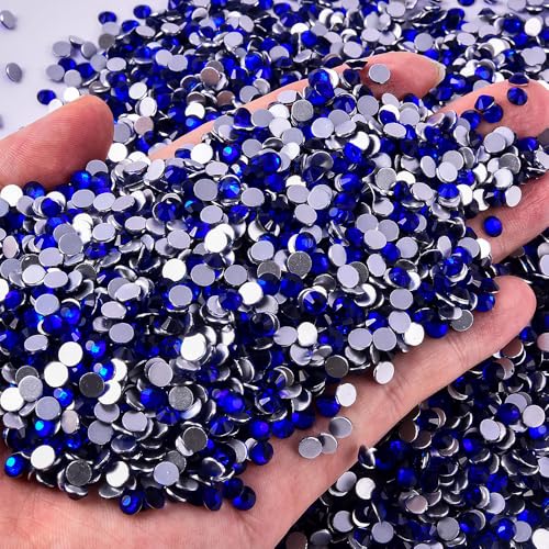 Image of 1440pcs Nail Gems and Rhinestones Embellishments Flat Back Rhinestones for Bedazzling Sparkles for Crafts Tooth Gem Kit 0.18 inch 4.8mm SS20 Cobalt Blue