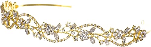 Miniatura 3 de Tiara nupcial con cristales y flores de diamantes de imitación