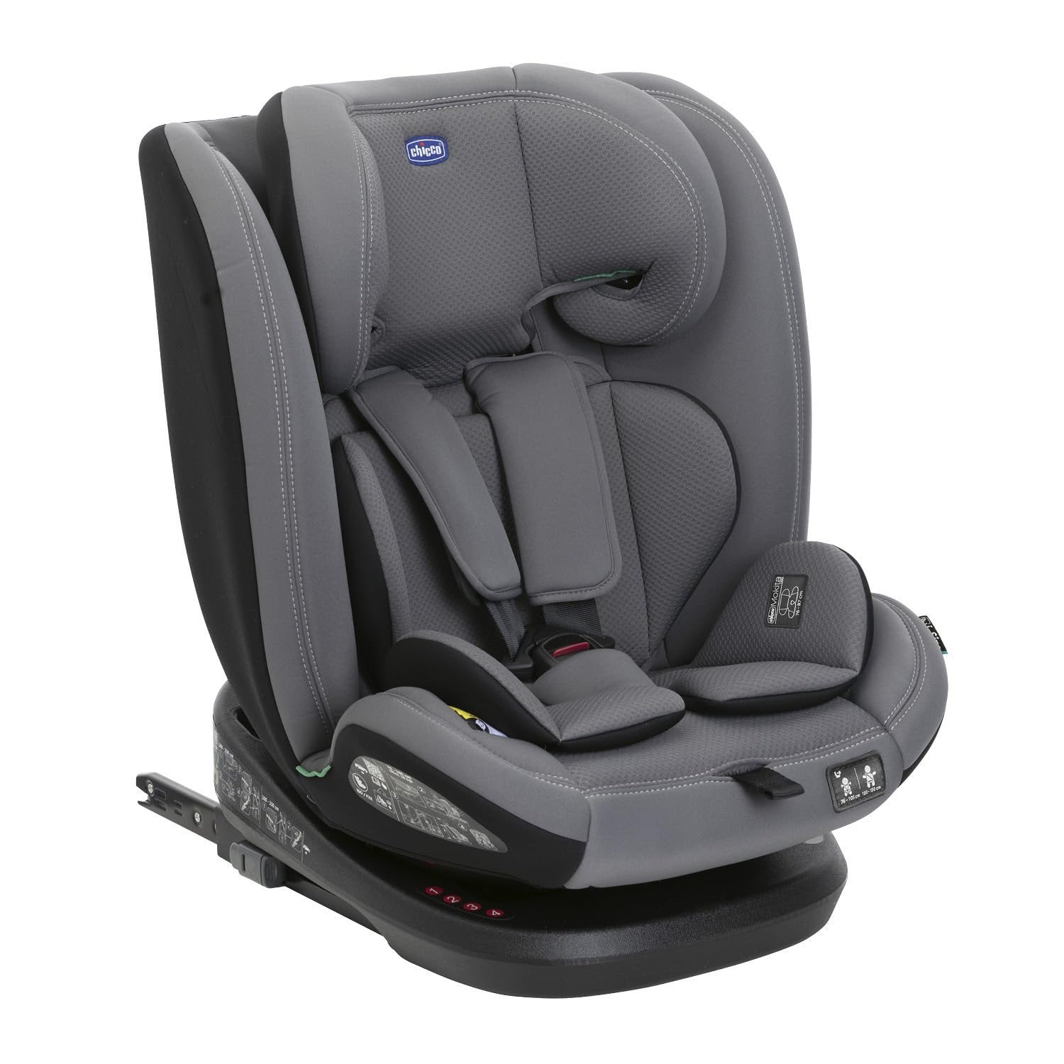 Seggiolino Auto Mokita I-Size, con sistema Isofix, per bambini di altezza compresa tra 76 e 150 cm, utilizzabile a partire dai 15 mesi, Riduttore incluso, Grigio