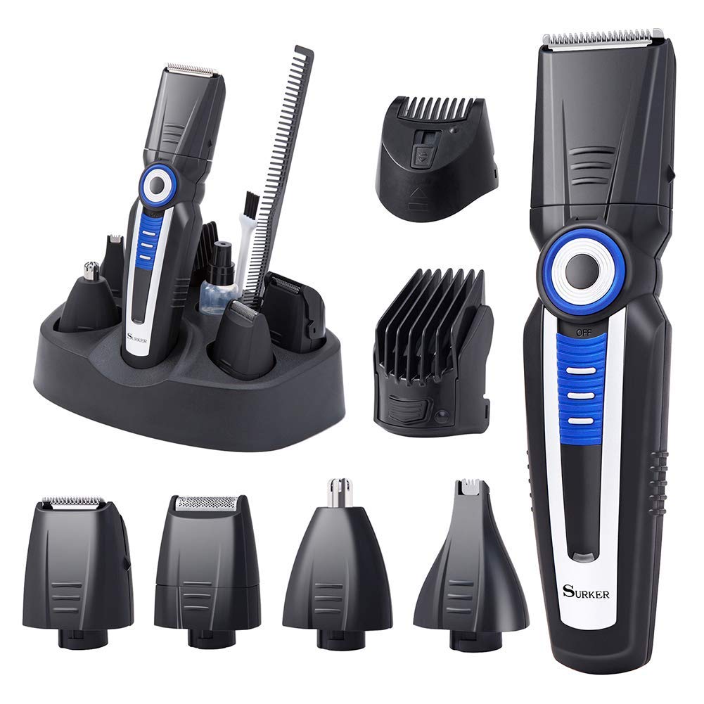 Surker Beard Rechargeable Trimmer with Travel Case 4in1 Body Groomer Kit for Men (Black