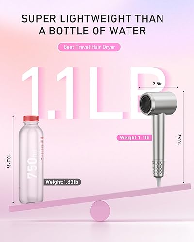 Miniatura 4 de Secador de pelo iónico profesional de 110 K RPM, secador de pelo de iones negativos de alta velocidad, secado rápido, ligero, silencioso, portátil