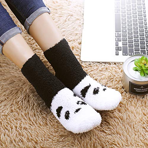 5 Pack Women Girls Fuzzy Fluffy Socks, Great For Holiday Winter Or Christmas,Cabin Soft Warm Slipper Crew Cute Cozy Socks (Winter Animals) #TOP3