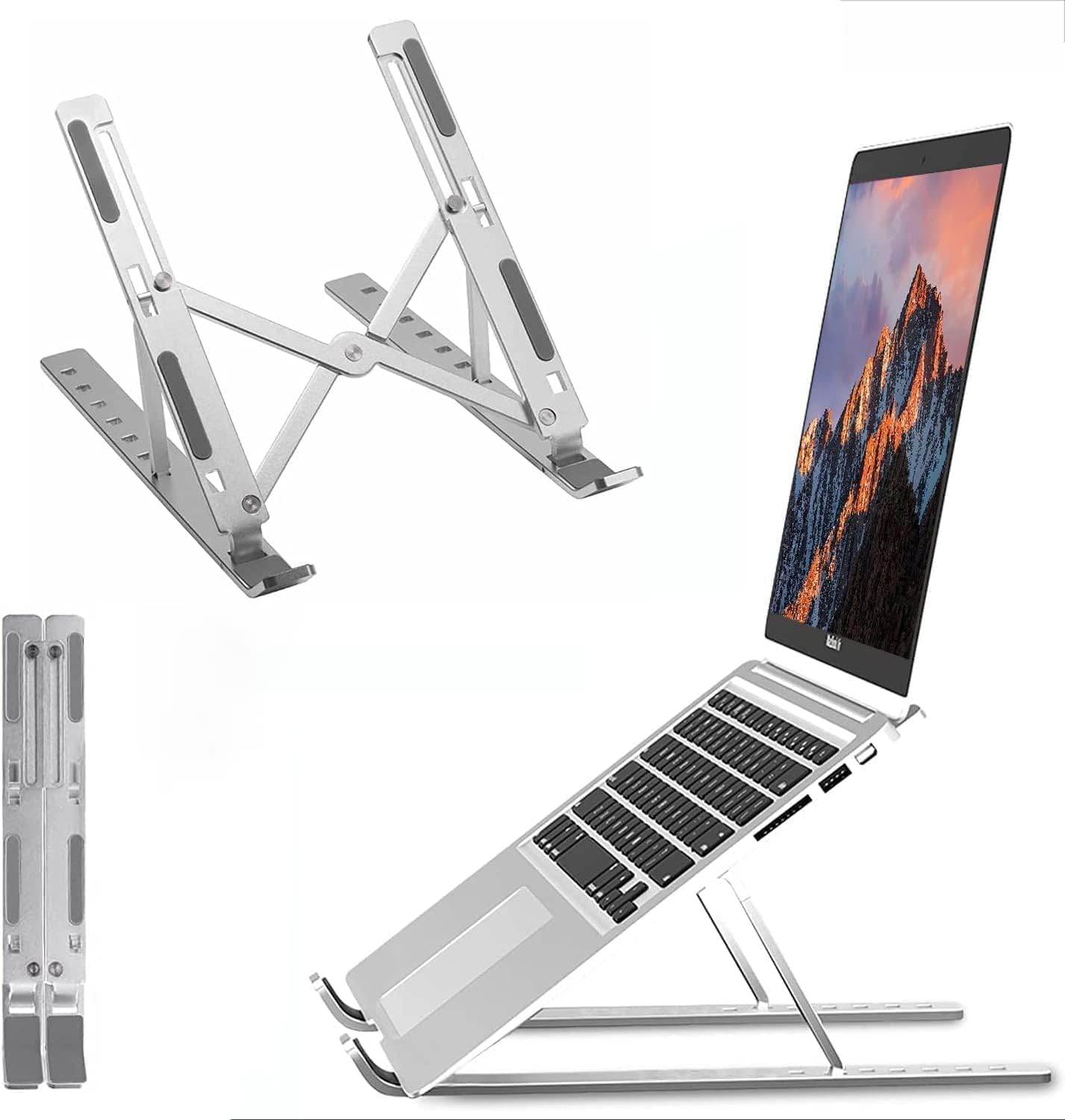 HEARTZ Metal Laptop Tablet iPad Dizüstü Bilgisayar Standı 7-17.3 inç Tüm Cihazlar için 7 Seviye Yükseklik Ayarı Taşınabilir Kaymaz Laptop Yükseltici Havalandırmalı Soğutma Katlanabilir Masaüstü Standı