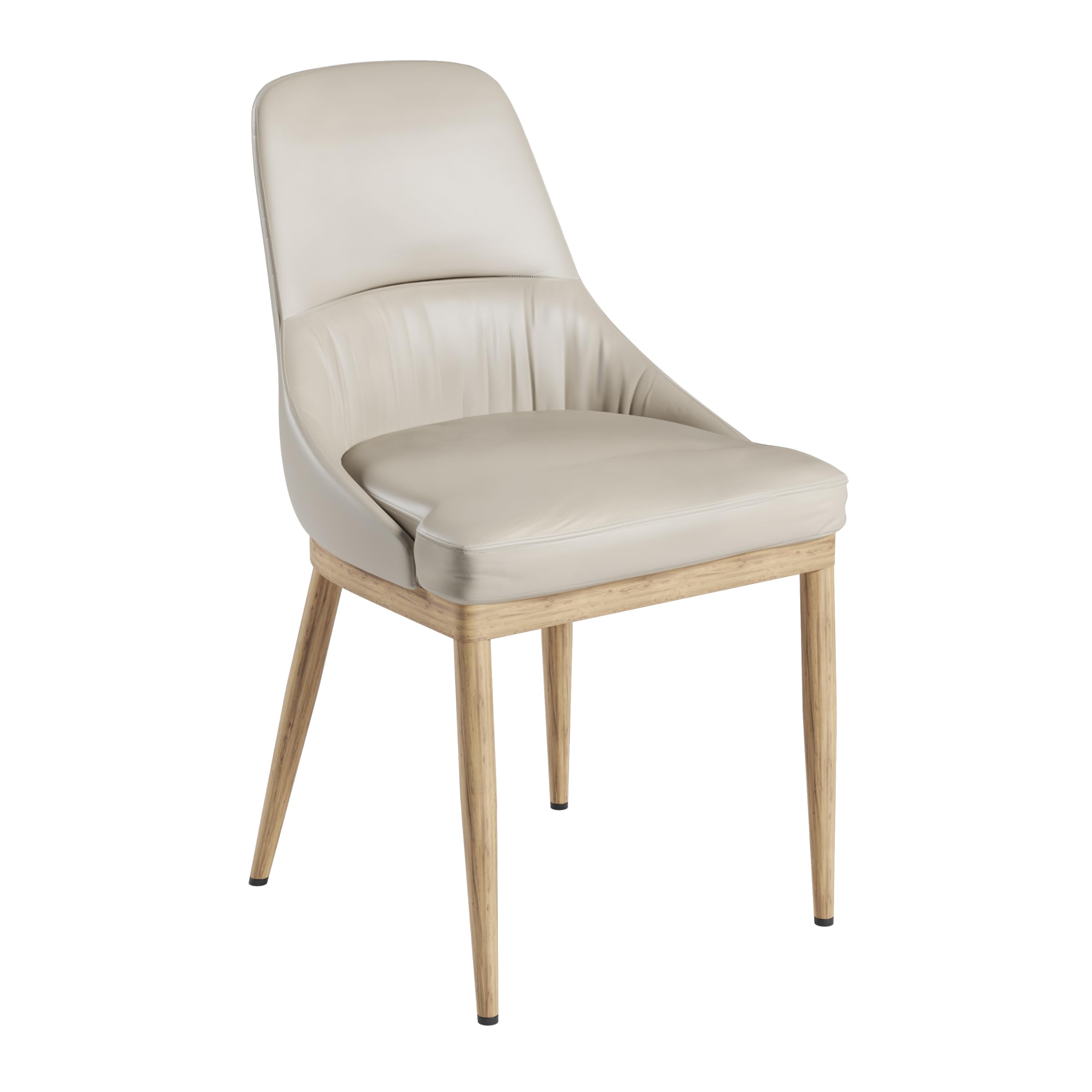 Techni Home Set of 2 Armless Dining Chairs, Taupe Faux Leather Chairs with Metal Legs in Wood Grain Finish, Upholstered Seat & Back, Modern