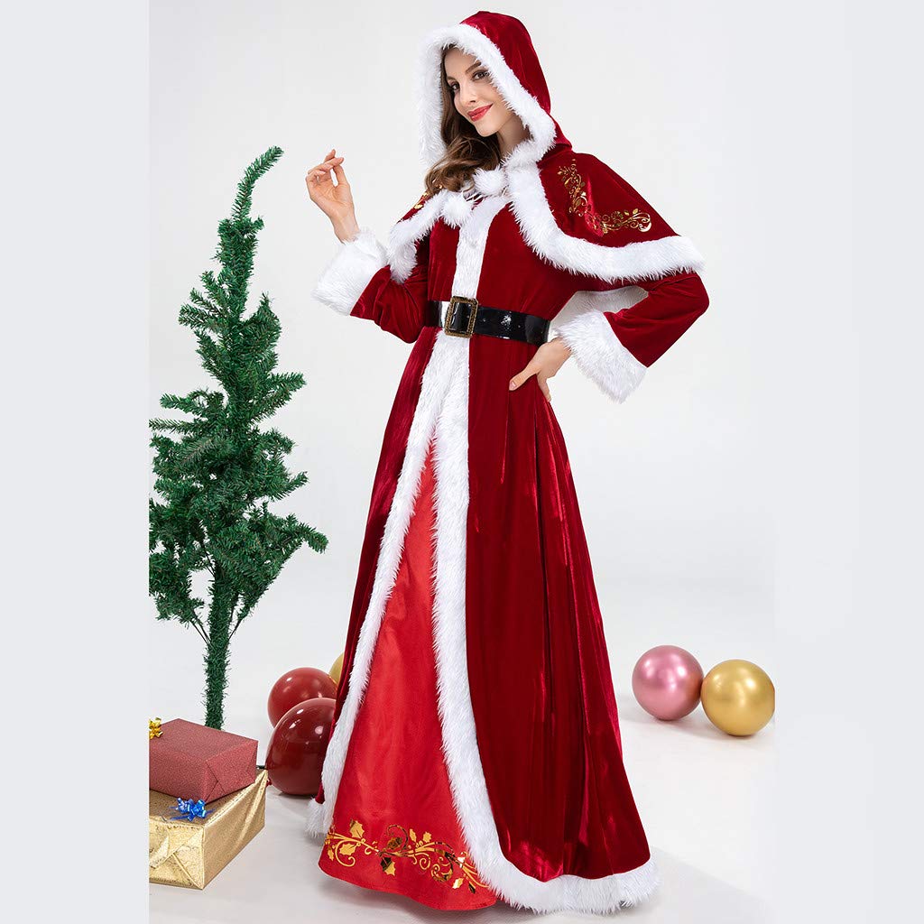 Costume de Noël Fête Robe Vêtement Déguisement Mère Noel Cosplay pour Femmes Cape Rouge