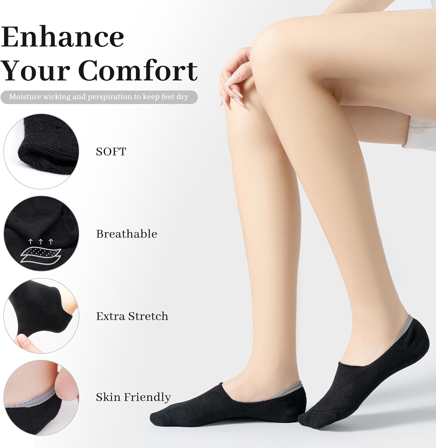 Sunm Boutique No Show Socks Womens Low Cut & Non Slip, Invisible Liner Casual & Formal Socks, Flat Boat Line 4 Pairs - Image 2