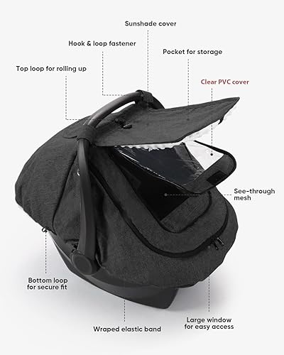 Miniatura 6 de Funda impermeable para asiento de automóvil para bebé, cubierta de lluvia de asiento de automóvil de 2 capas con ventana transparente, parasol y