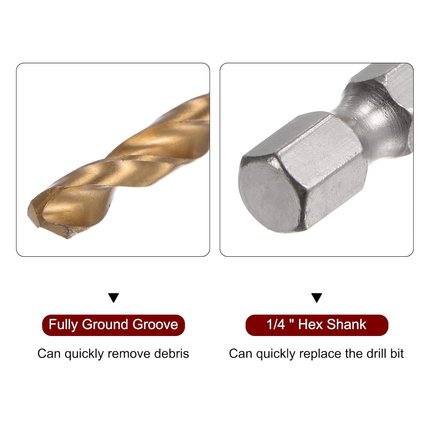 HARFINGTON 2pcs 1/4" Hex Shank Drill Bits 5.2mm Titanium Drill Bits Set M35 High Speed Steel Twist Drill Bit 105mm Long Fully Ground for Wood, Stainless Steel, Metal, Plastic