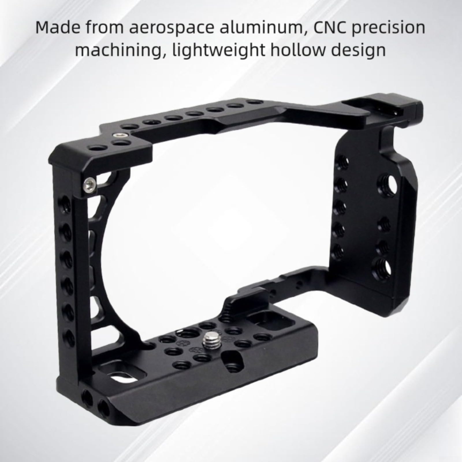 Cage en alliage d'aluminium pour appareil photo Sony A6000 A6300 A6400 A6500 avec support de griffe et trous de vis 1/4 pour vlogging photographie Noir (avec poignée)