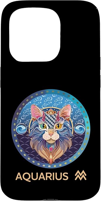 Zodiac sign Aquarius - Cat illustration Case for iPhone 15 Pro