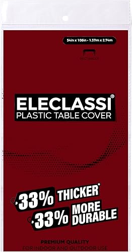 Miniatura 4 de Eleclassi Paquete de 12 manteles de plástico desechables de calidad prémium color burdeos 54 x 108 pulgadas - Mantel de plástico desechable para