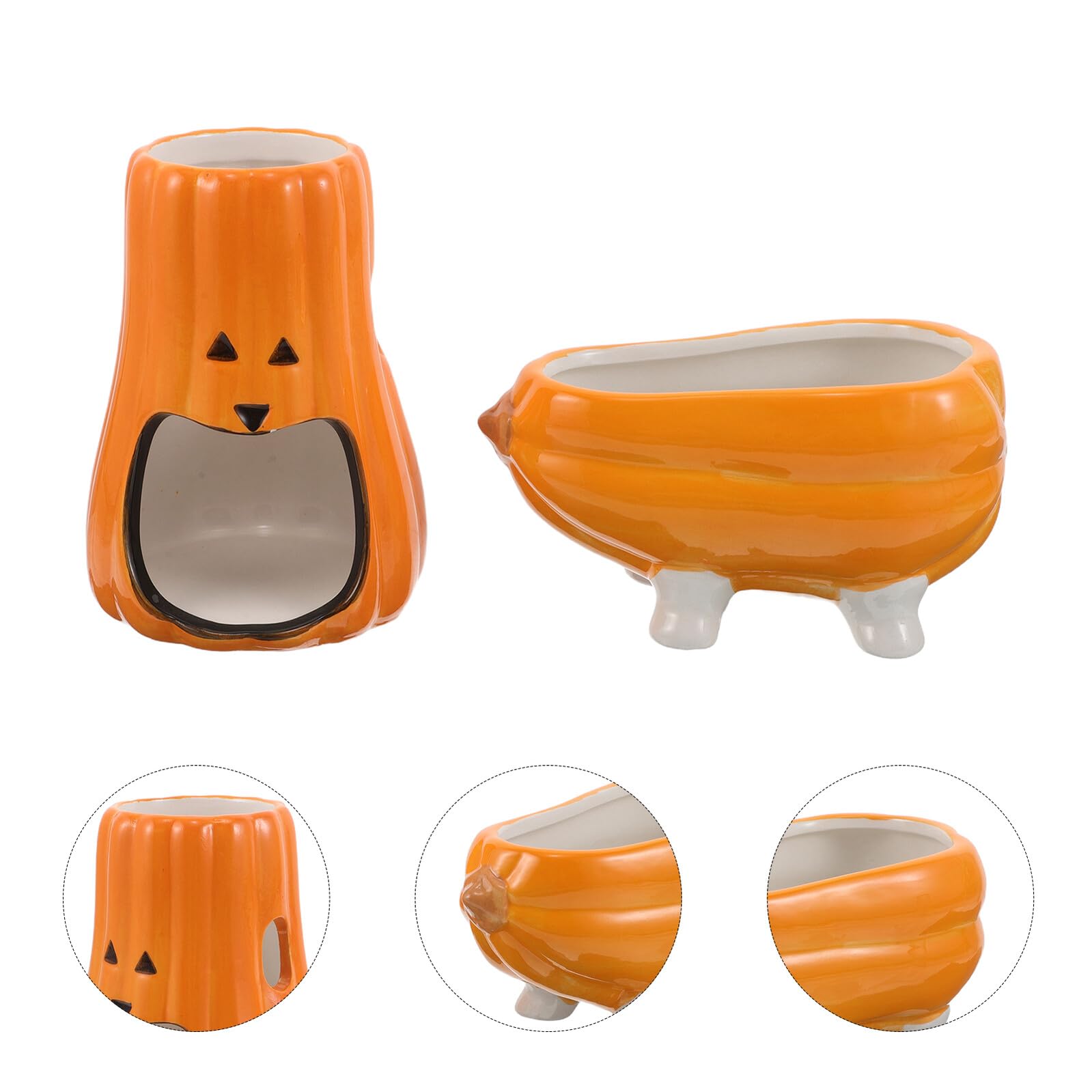 Keramik Hamster Wasserflasche Ständer mit Futternapf Pumpkin Design Stabiler Trinkflaschenhalter für Kleine Haustiere Wie Hamster Meerschweinchen Nagetiere Antikipp Basis