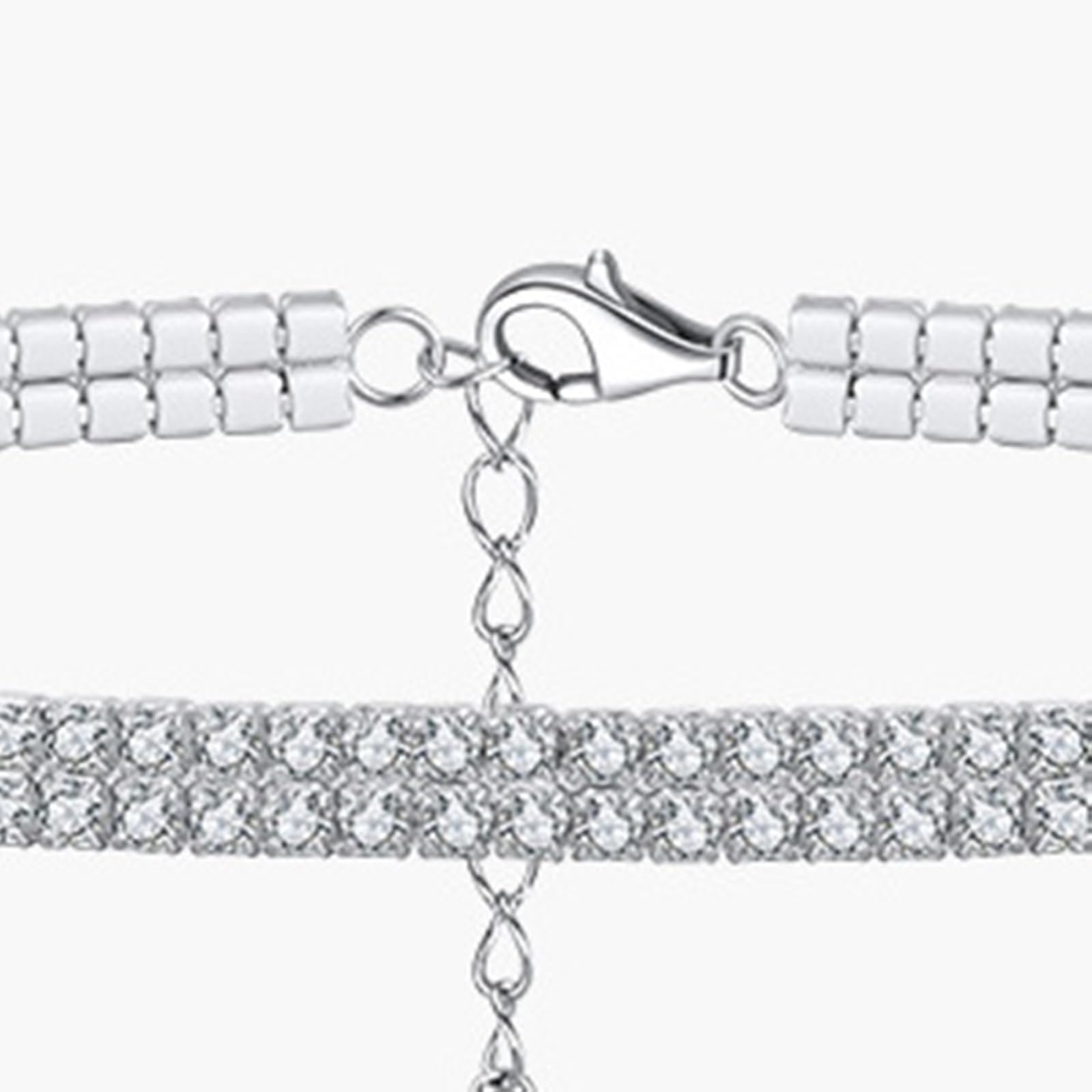 Epinki Cavigliera Donna Argento 925, Catena da Tennis a 2 Strati con Zirconi Bianco Cavigliera Regolabile 26 CM