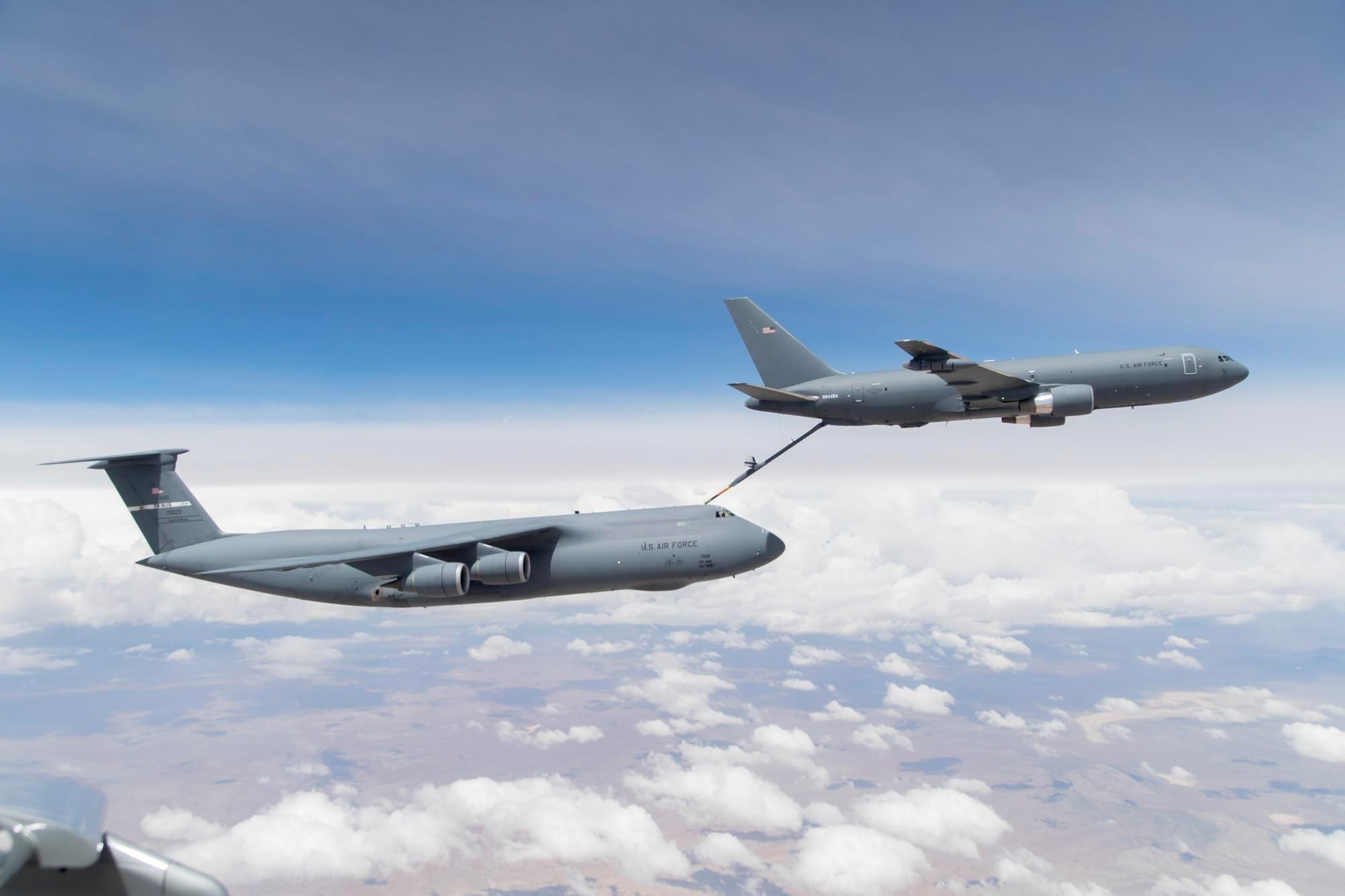 History Galore 12"x18" Poster, A Boeing KC46 Pegasus refuels a C5M Galaxy from Travis AFB over California April 2019 - Gallery Print