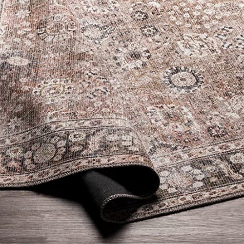Hauteloom Ganyangan Machine Washable Living Room Kitchen Bedroom Large Area Rug - Vintage Distressed - Persian Oriental Floral Pattern - Bordered - Brown, Beige, Cream - 9'3" X 12' #TOP7