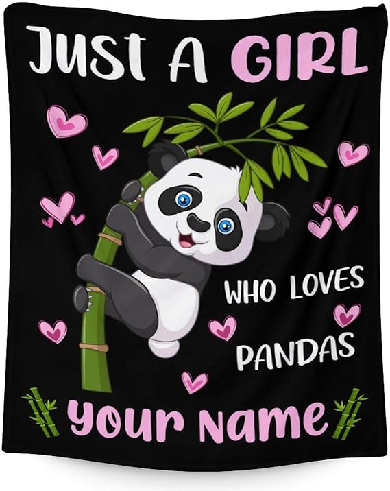 Mercuryelf Custom Panda Throw Blanket - Soft, Fuzzy & Warm - 60x80 Inches Flannel Blankets for Bed, Couch - Black Cute Throws Gift for Women