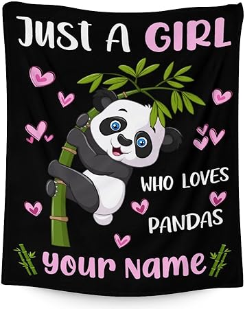 Mercuryelf Custom Panda Throw Blanket - Soft, Fuzzy & Warm - 60x80 Inches Flannel Blankets for Bed, Couch - Black Cute Throws Gift for Women