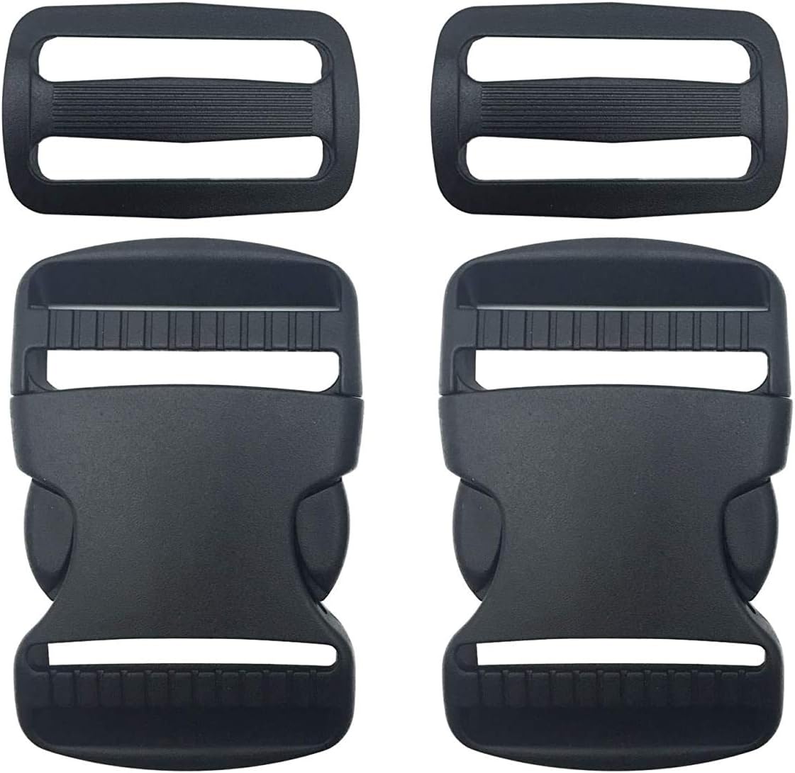 Flat Side Release Buckles Clips and Tri-Glide Slides for Backpack Repairing, Luggage Fastening Strap, Pet Collar Making and More (25 mm/1-Inch, Pack of 2)