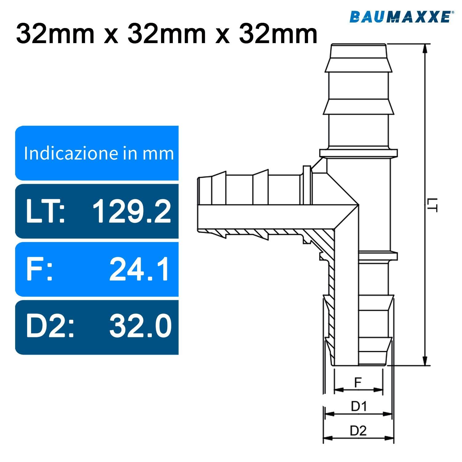 Raccordo a T in PP a 90° con attacco per tubo, 32 mm, 1 pollice, distributore per tubi a 3 vie, raccordo in PP con beccuccio per piscina e giardino I bm195