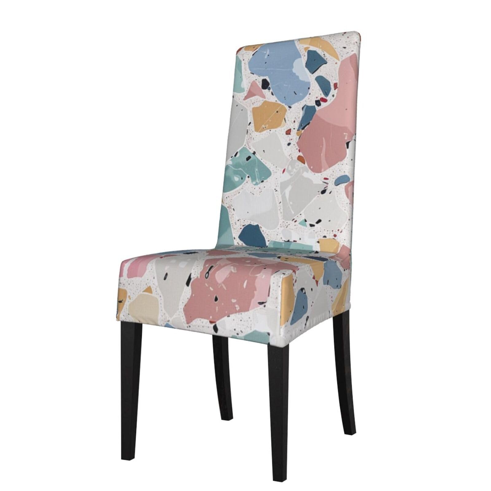 WPKJU Terrazzo Marble Pastel Print Dining Chair Covers Removable Chair Seat Covers Decorative for Kitchen & Bar Stools