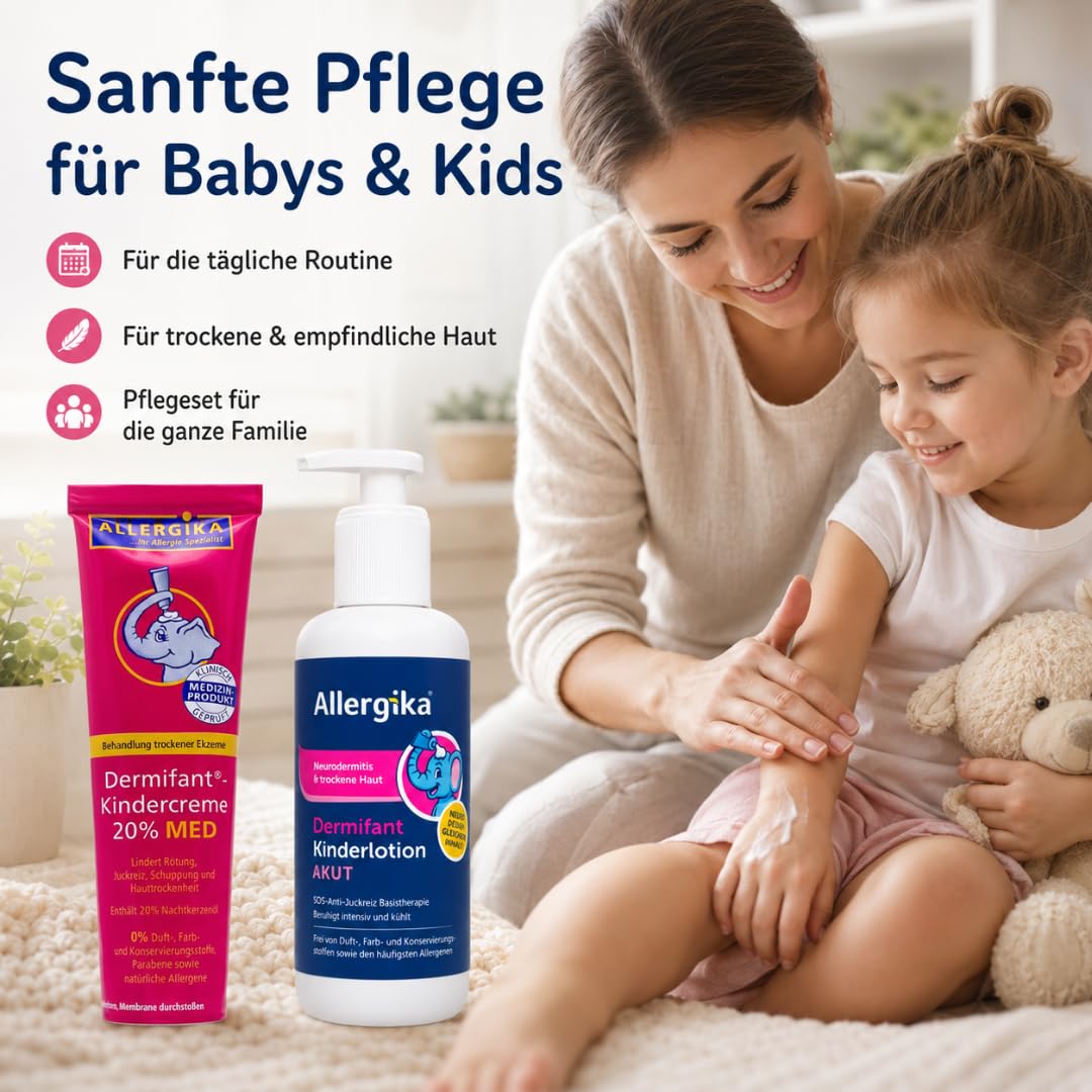 Pflegeset: Kindercreme 20% MED 100 ml + Kinderlotion AKUT 200 ml | Reichhaltige kortisonfreie Creme und leichte Akut-Lotion für trockene, juckende und zu Neurodermitis neigende Kinderhaut