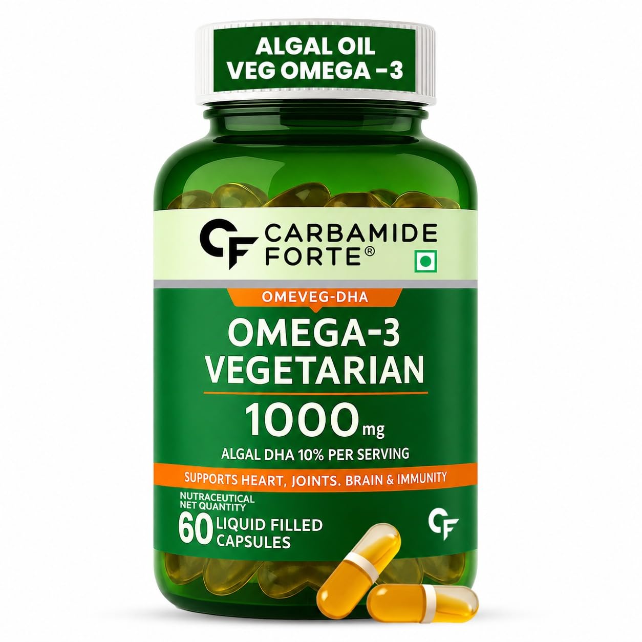 Carbamide Forte Veg Omega3 1000mg | Veg DHA | Vegetarian Omega 3 | Algal DHA | Plant Based | No Fish oil Used Capsules for Men & Women- 60 Veg Capsules discount deal