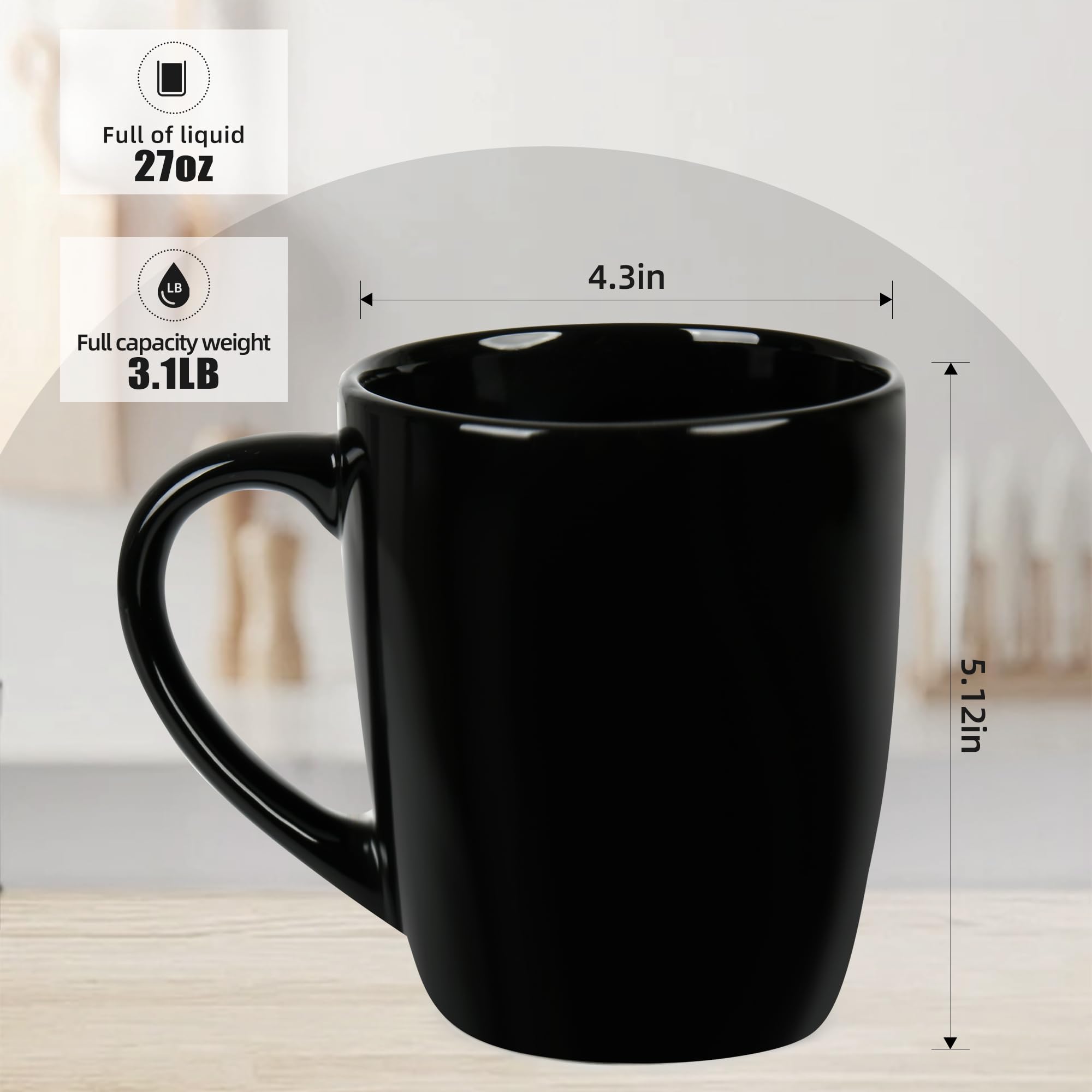 Amazon.com: BYCNZB 27OZ Extra Large Ceramic Coffee Mug, Jumbo Coffee Mugs,  Big Tea Cups with a Large Handle for Office and Home set of 2 (Black) :  Home & Kitchen