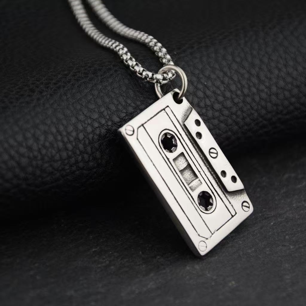 YWMAN Vintage Cassette Tape Pendant Necklace, Silver Plated Box Chain, Retro Music Theme Jewelry - Image 4