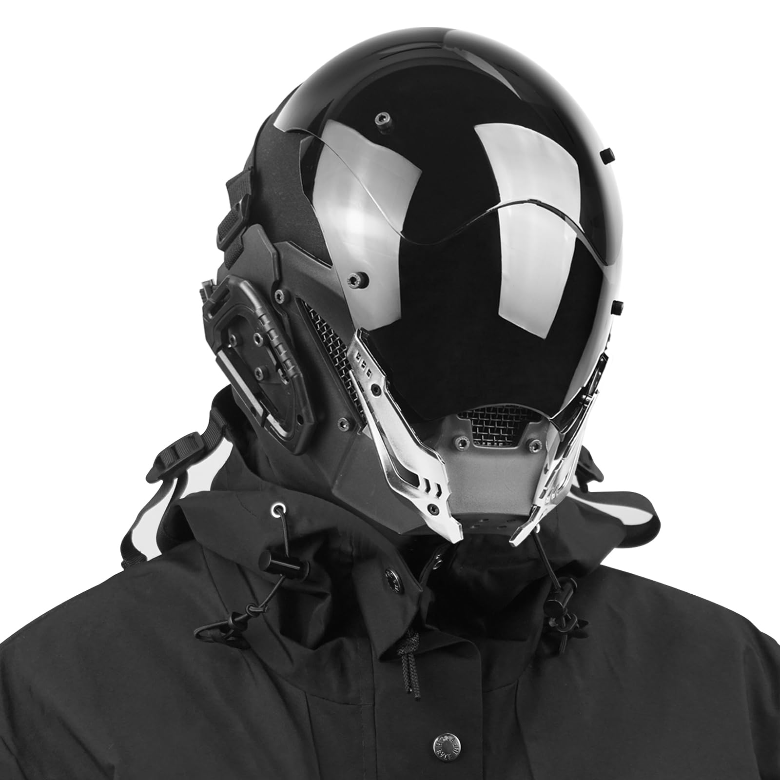 Punk helmet mask with silver decorative design techwear helmet for cosplay Halloween mask music festivals parties