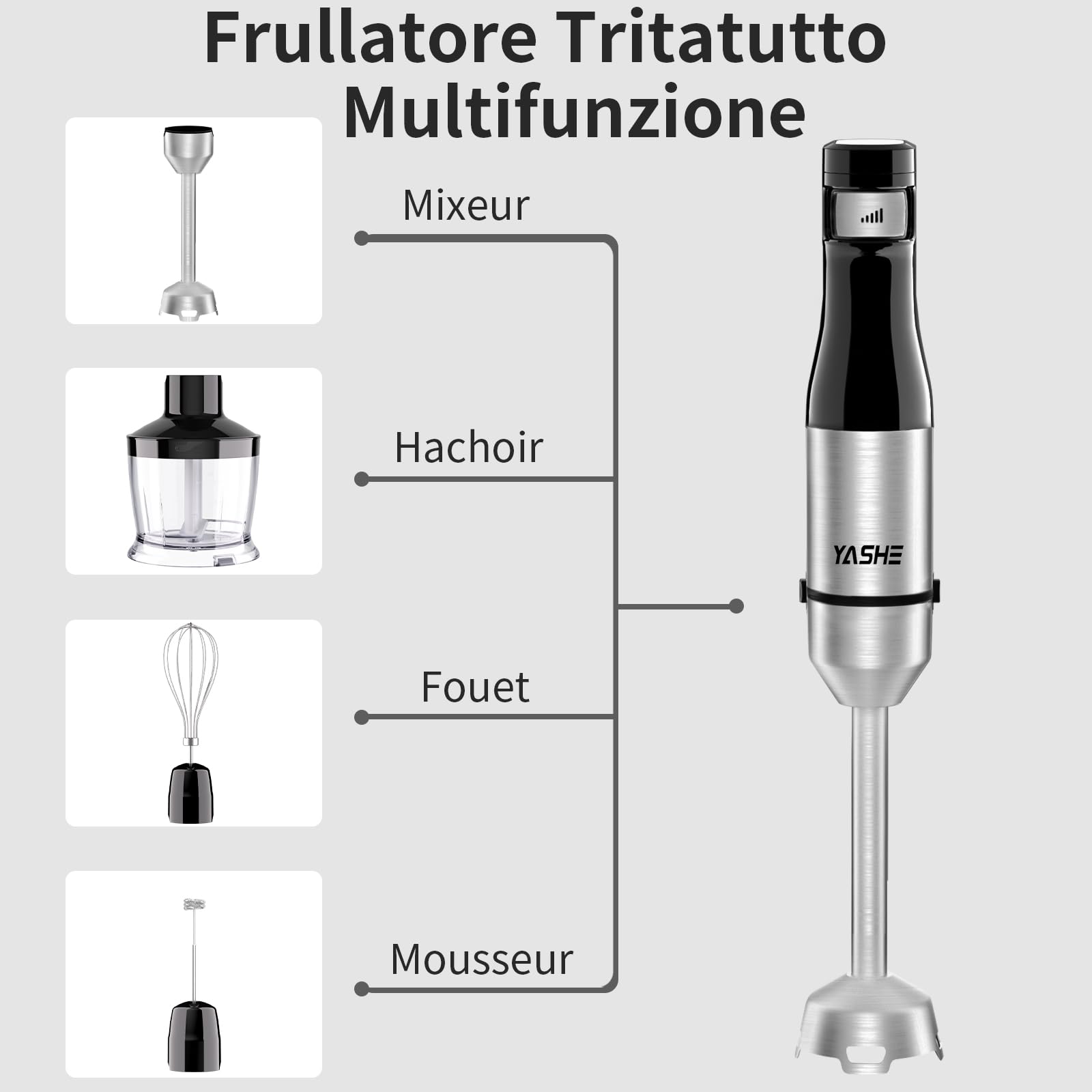 Tritatutto Elettrico 500W Con Ciotola Acciaio Inox 5L - 5 Velocit&agrave;, 6 Lame - Per Carne, Verdure E Omogeneizzati