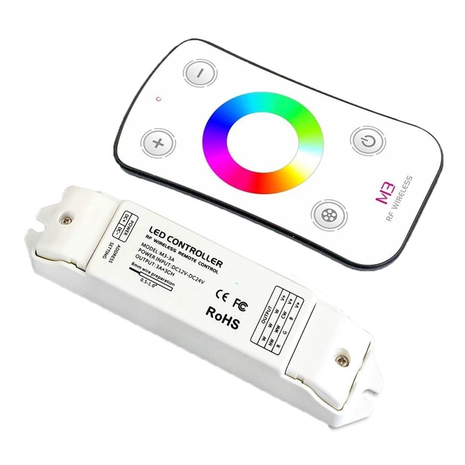 M7+M3-3A ekran dotykowy LED RGB kontroler taśmy świetlnej RF 2,4G bezprzewodowy 12-24V wejście 3A/CH 9A 3-kanałowa kontrola ściemniania (M3 M3-3A)