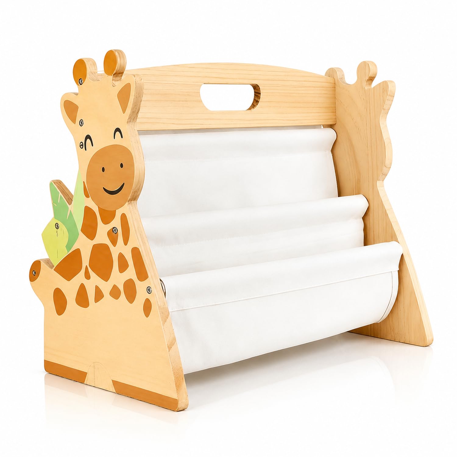 Exquilnova Kids Bookshelf Wooden, Giraffe Book Rack Toddler Book Storage Organiser