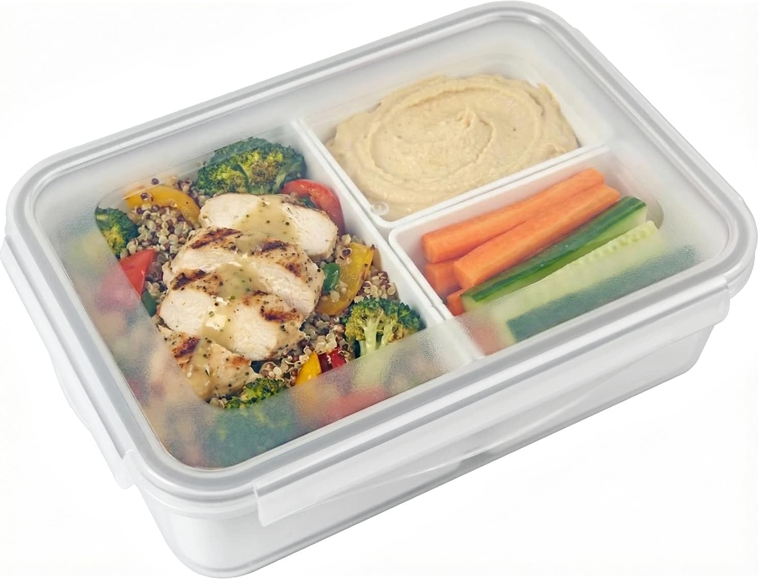 carrotez Food Storage Container with 3 Removable Compartments, Food Prep Container with Airtight Lids, Portion Control Container, Reusable, BPA Free, 6.3 Cup (1500ml)