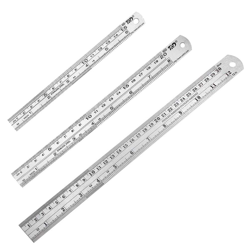 Set De 3 Règles En Acier Inoxydable - 15 Cm, 20 Cm, 30 Cm - Double Face Métrique/Impérial - Pour Bureau, École