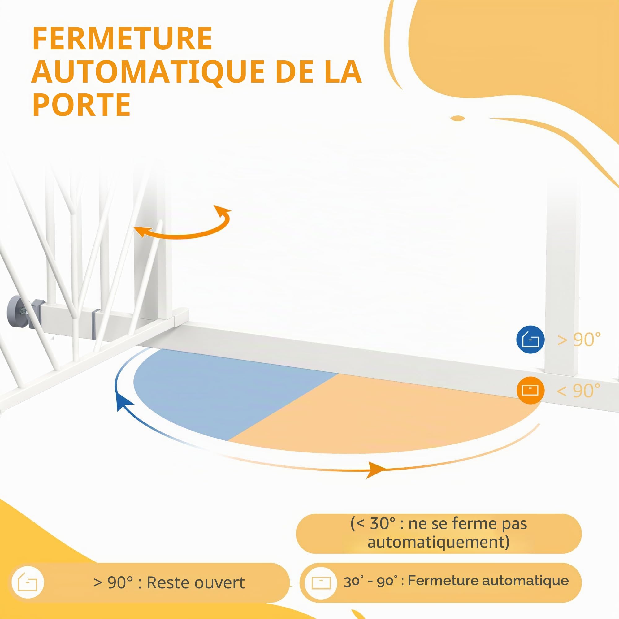 PawHut Grille de protection d'escalier pour chien, avec porte à fermeture automatique, sans perçage, pour chien, 74 à 100 cm, blanche
