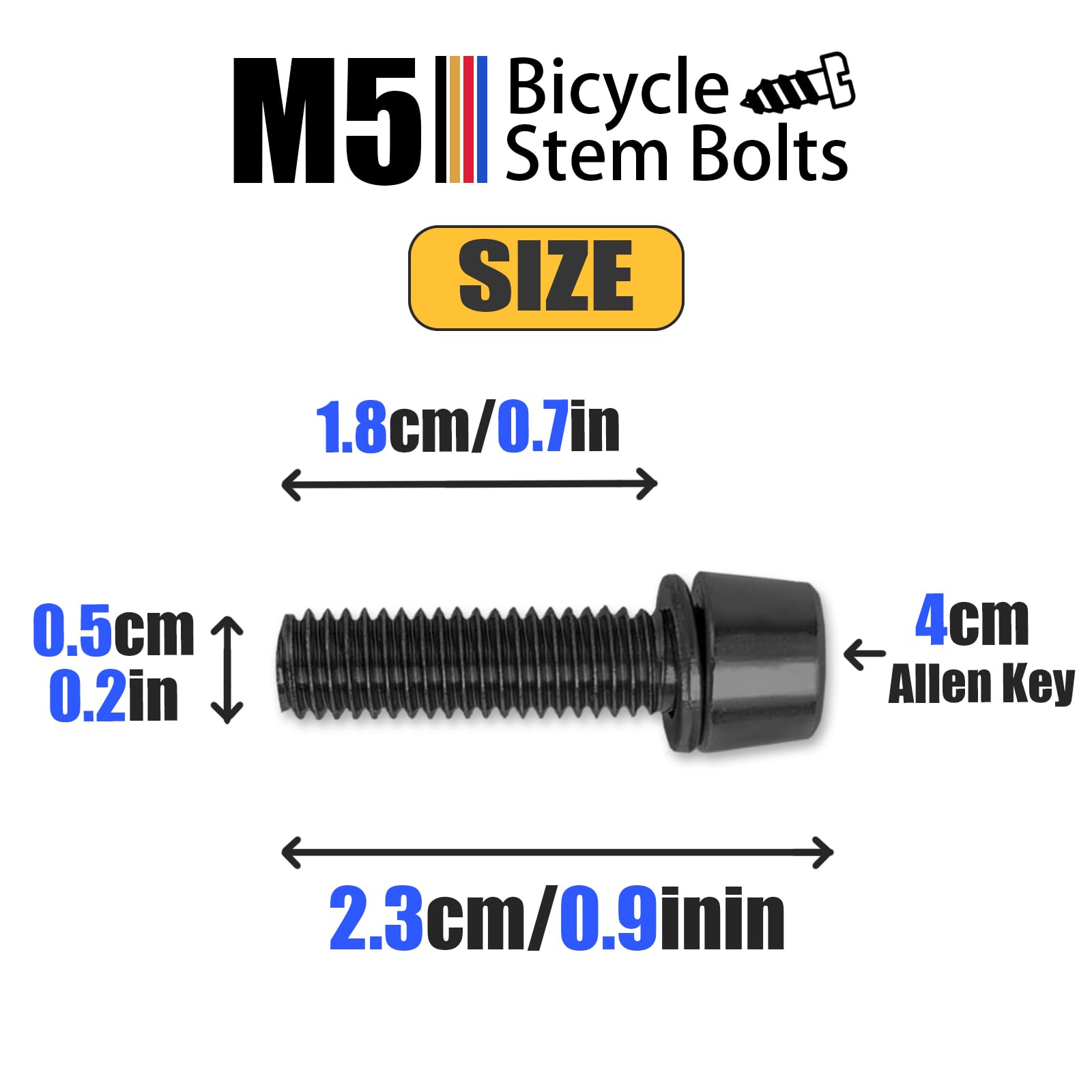24 Pezzi Bici Stelo Bulloni, M5 x 18 mm Viti Fisse per Stelo Bici con Rondella, Bulloni per Manubrio Della Bicicletta, Vite da Bicicletta per Mountain Bike Bici da Strada, (Nero/Rosso/Blu/Oro)