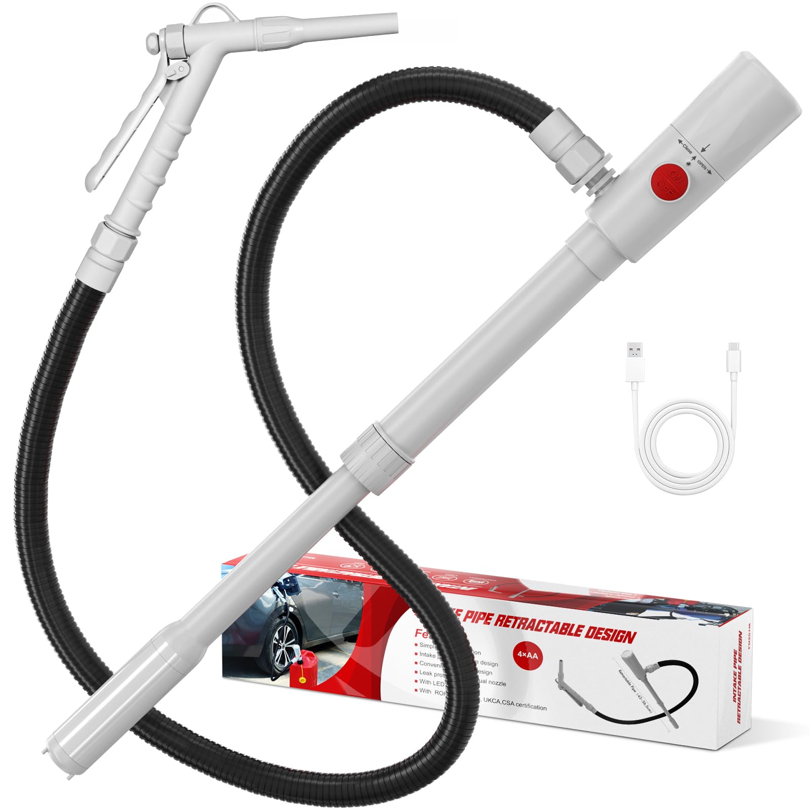 Pompe à carburant électrique 3,2 GPM, 12 l/min, pompe à essence à batterie, pompe de transfert de liquide, pompe à essence avec tuyau de 136,5 cm, pompe à diesel télescopique avec contrôle du débit