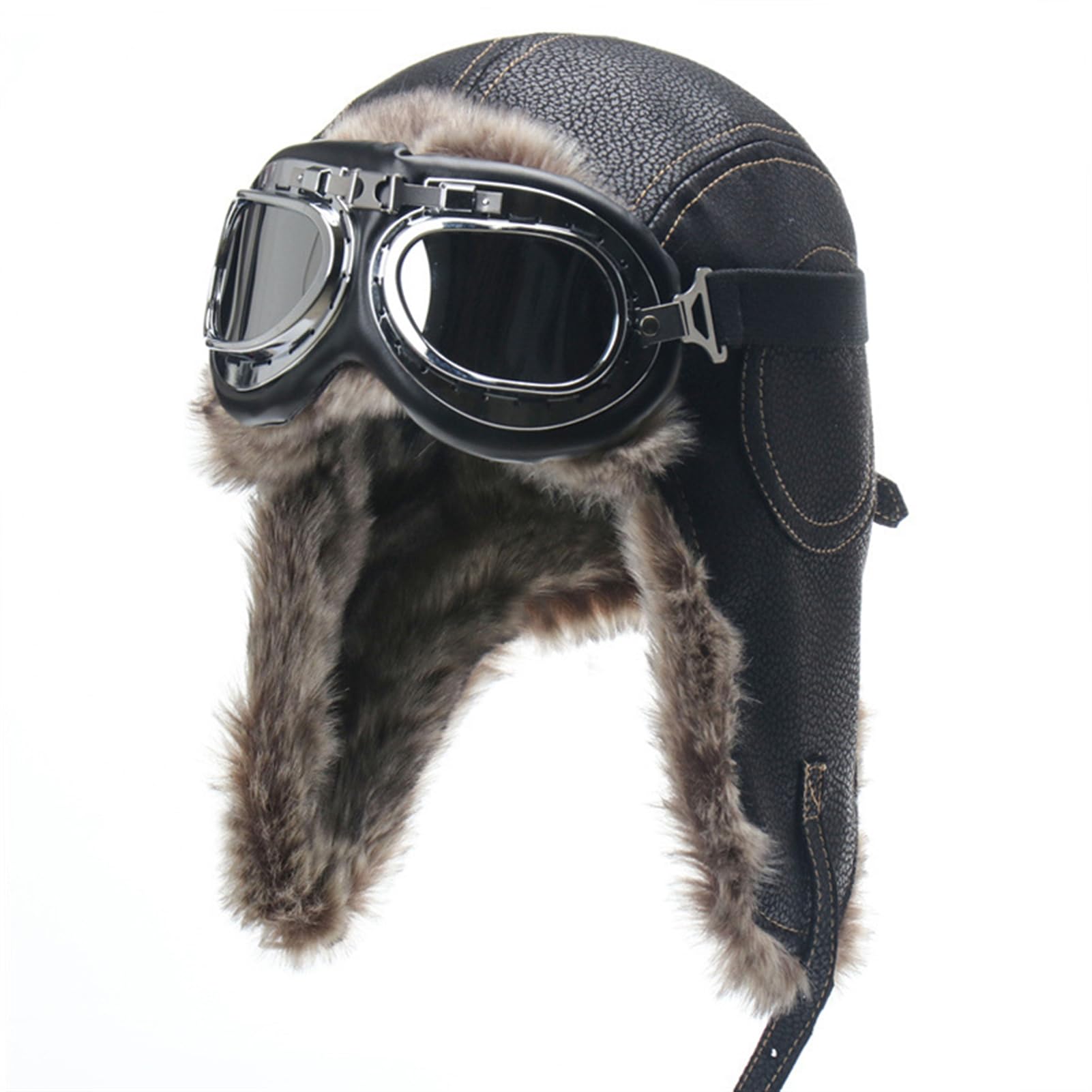 Lifup Sombrero y Gafas de Aviador Vintage, Sombrero de Invierno, Unisexo Gorros de Aviador Gorro de Cuero Sintético con Orejeras Anti Viento