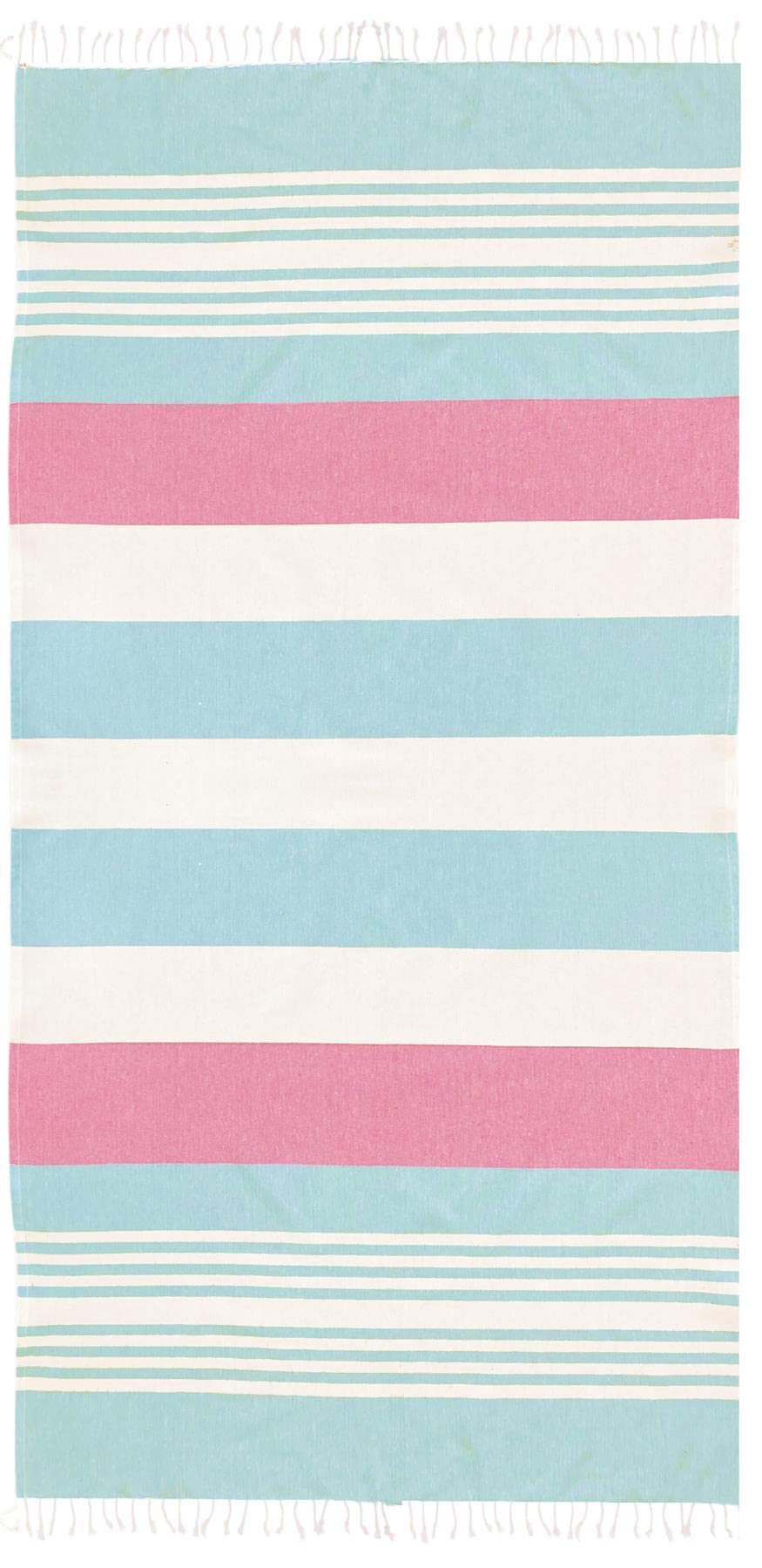 Large Hammam Beach Towel Striped Turkish Style Fouta Peshtemal Cotton, Mia Stripe Aqua & Pink