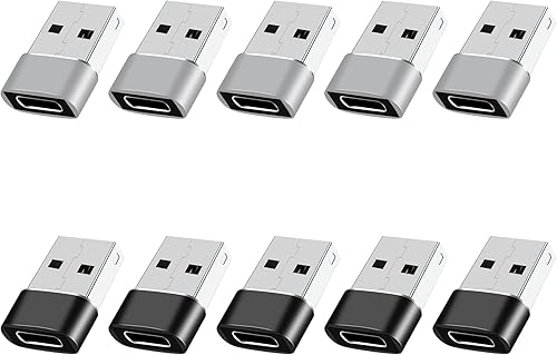 Paquete de 10 adaptadores USB a USB C, adaptador USB A a USB C, USB hembra a USB macho, convertidor de cable de carga C para iPhone 15/14/13, Gris &