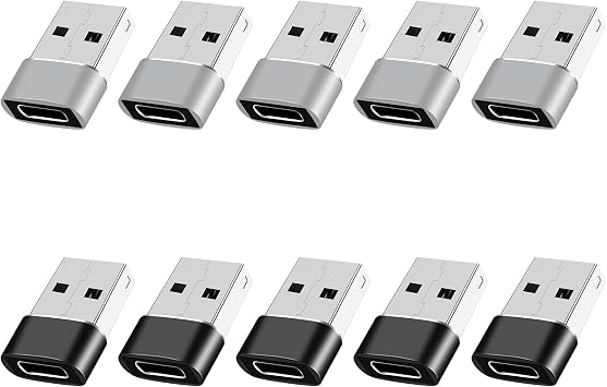 USB C Female to USB Male Adapter 10-Pack,Type A to Type C Charger Cable Converter,USB to USBC Adaptor for iPhone 17 16 15 14 13, Samsung Galaxy S25 S24 S23,iWatch,Airpods