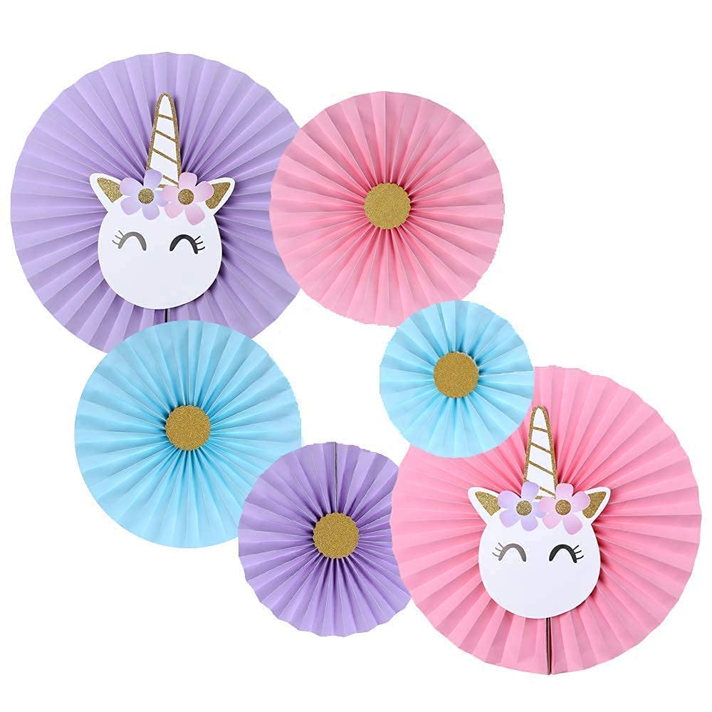 Decor Nation Party Hanging Paper Fans Set | 6 Pcs Set | Decorative Folding Paper Fans | for Graduation Wedding Birthday Baby Shower Party Decorations | (Unicorn)