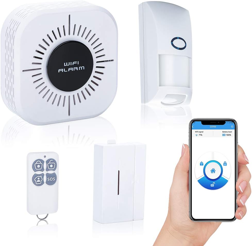 GAISTEN WiFi Alarm System, Home Security System Smart Alarm Host with Wireless Infrared Motion Detector, Door&Window Sensor Detector and Remote Controller, Compatible with App Control